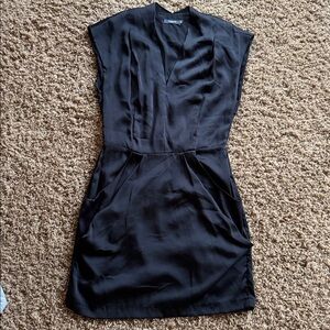 Theme black satin mini dress with pockets size M